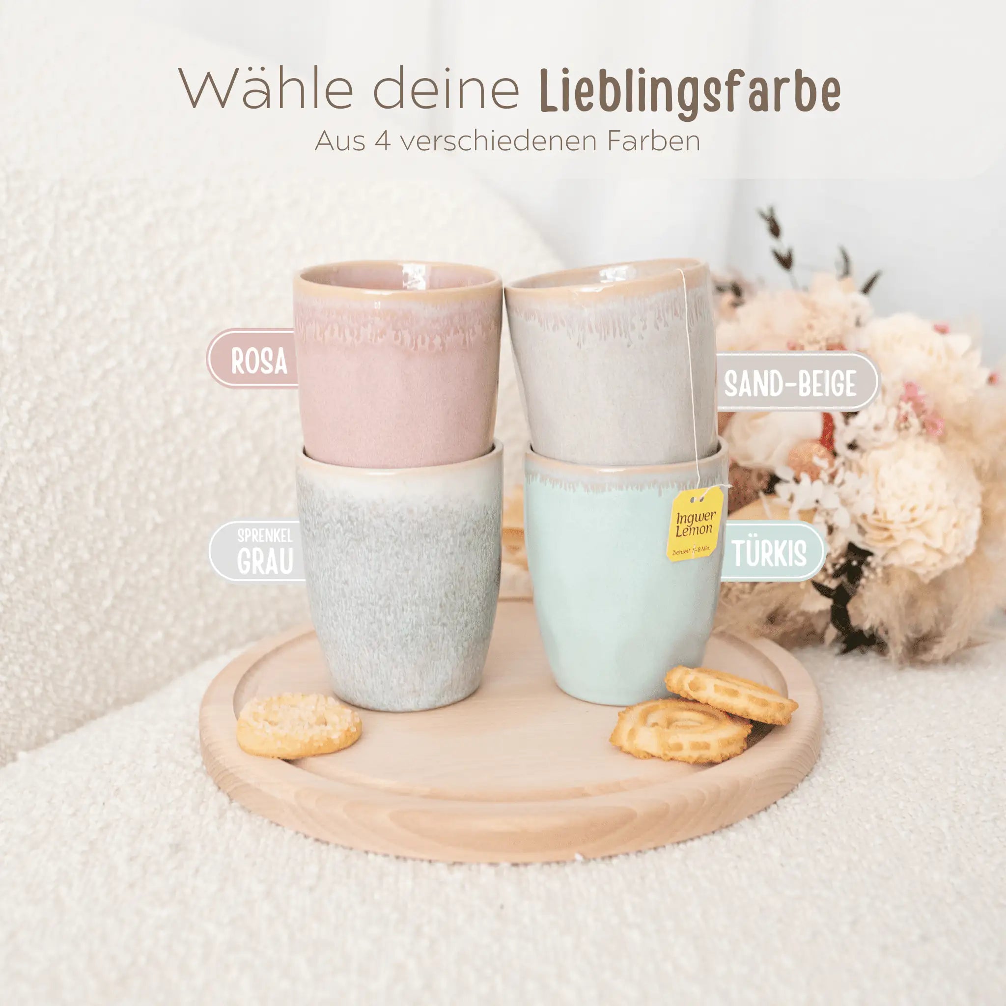 Steingut Becher sand personalisiert - Name Weihnachtsbaum - wunderwunsch