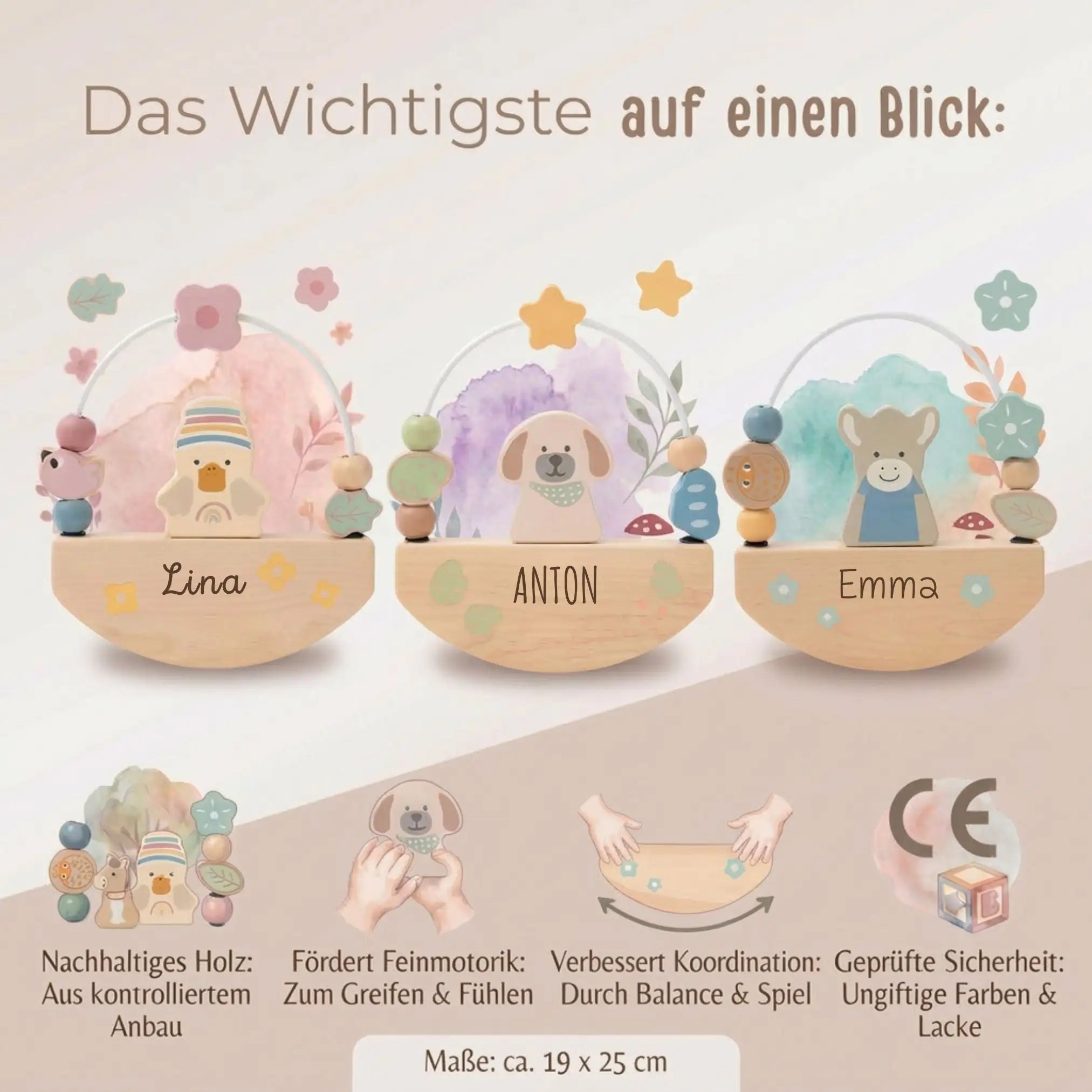 STERNTALER Motorikwippe Tier Holz personalisierbar - wunderwunsch