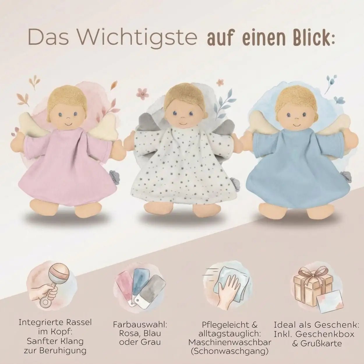 STERNTALER Schmusetuch Engel mit Rassel personalisierbar - wunderwunsch