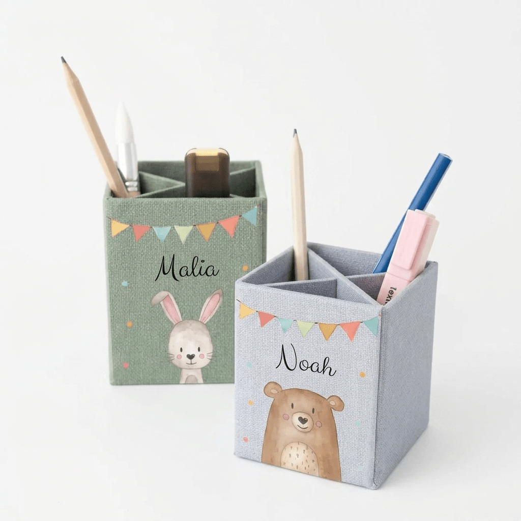 Stiftebecher Canvas personalisiert - Tier Girlande Aquarell - wunderwunsch