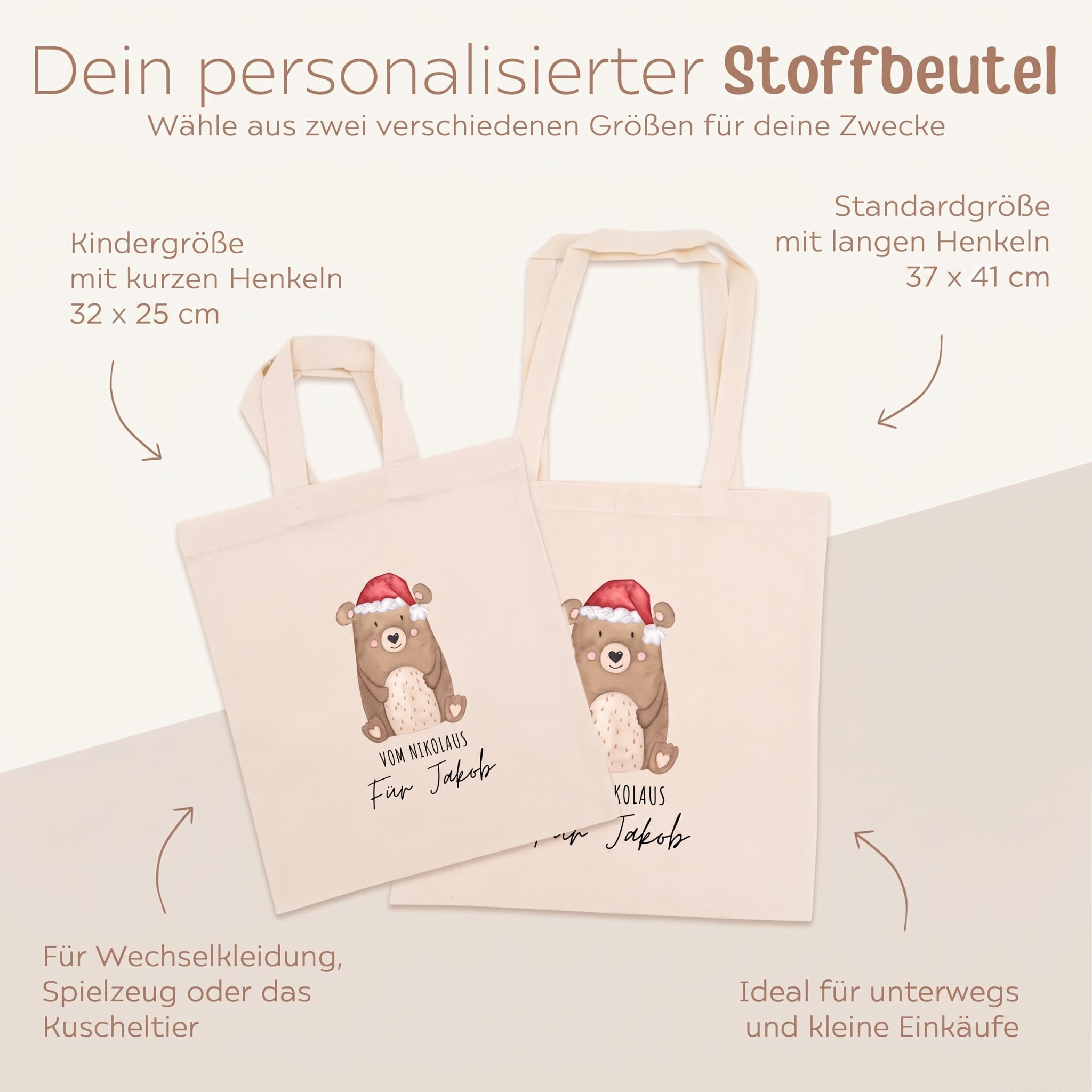 Stoffbeutel "Nikolaus/Weihnachtsmann" personalisiert - wunderwunsch