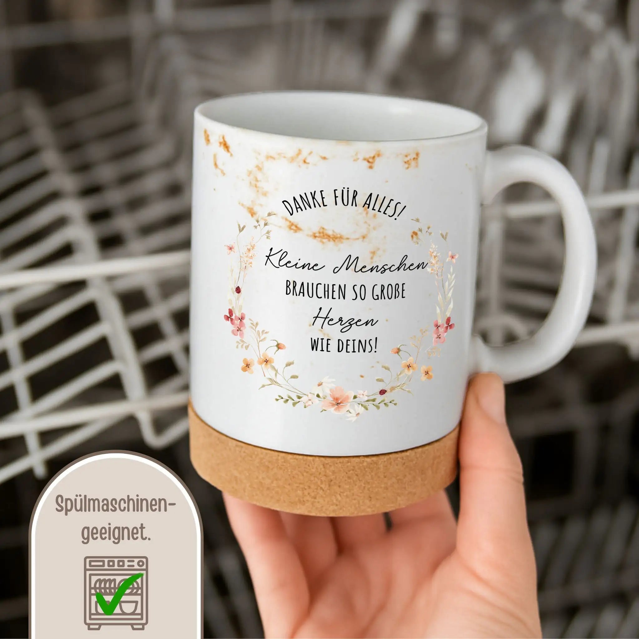 Tasse mit Korkboden - Kleine Menschen große Herzen - wunderwunsch
