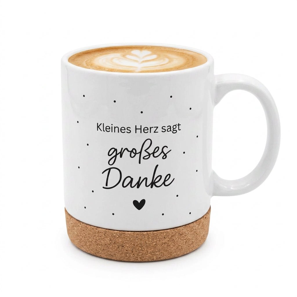 Tasse mit Korkboden - Kleines Herz sagt großes Danke - wunderwunsch