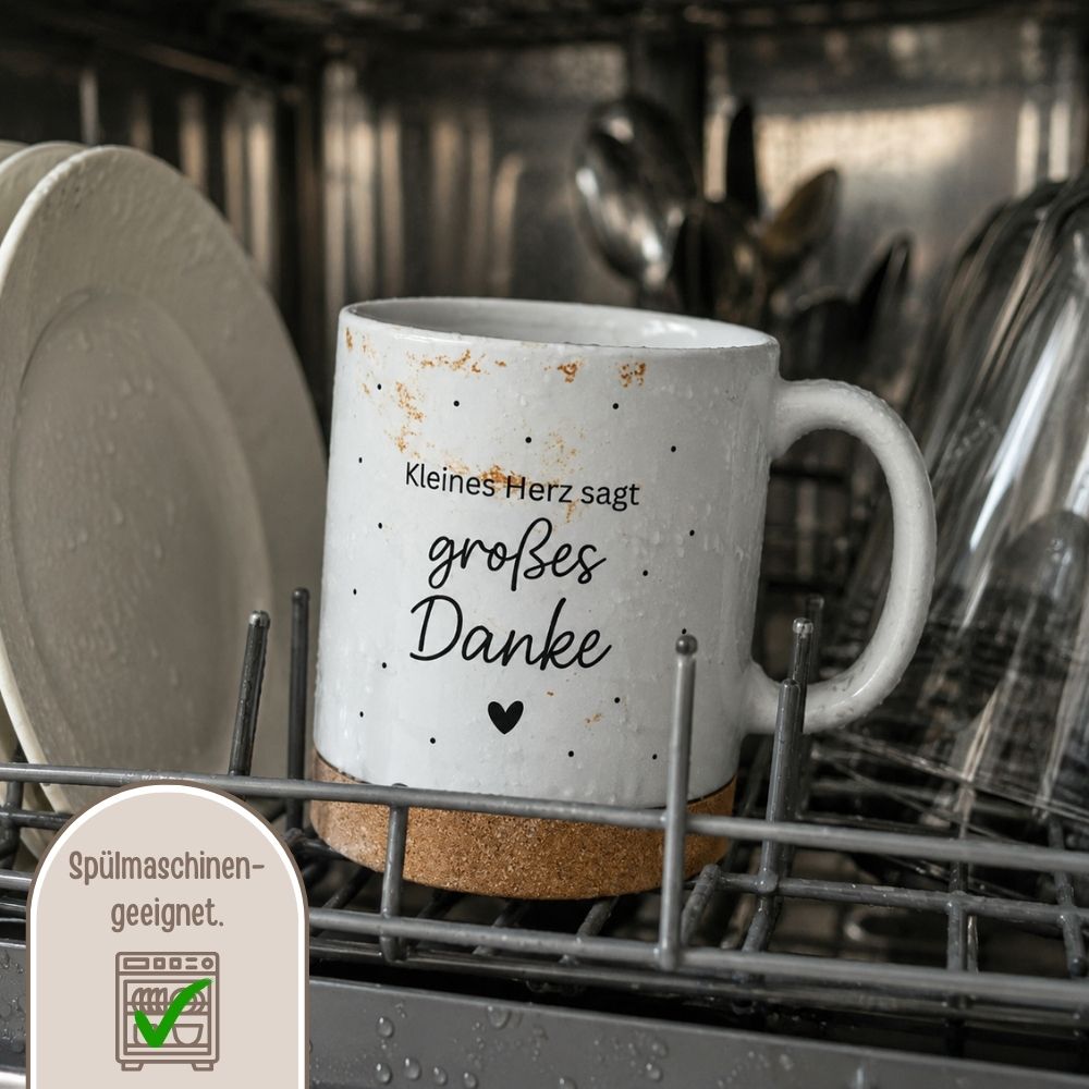 Tasse mit Korkboden - Kleines Herz sagt großes Danke - wunderwunsch