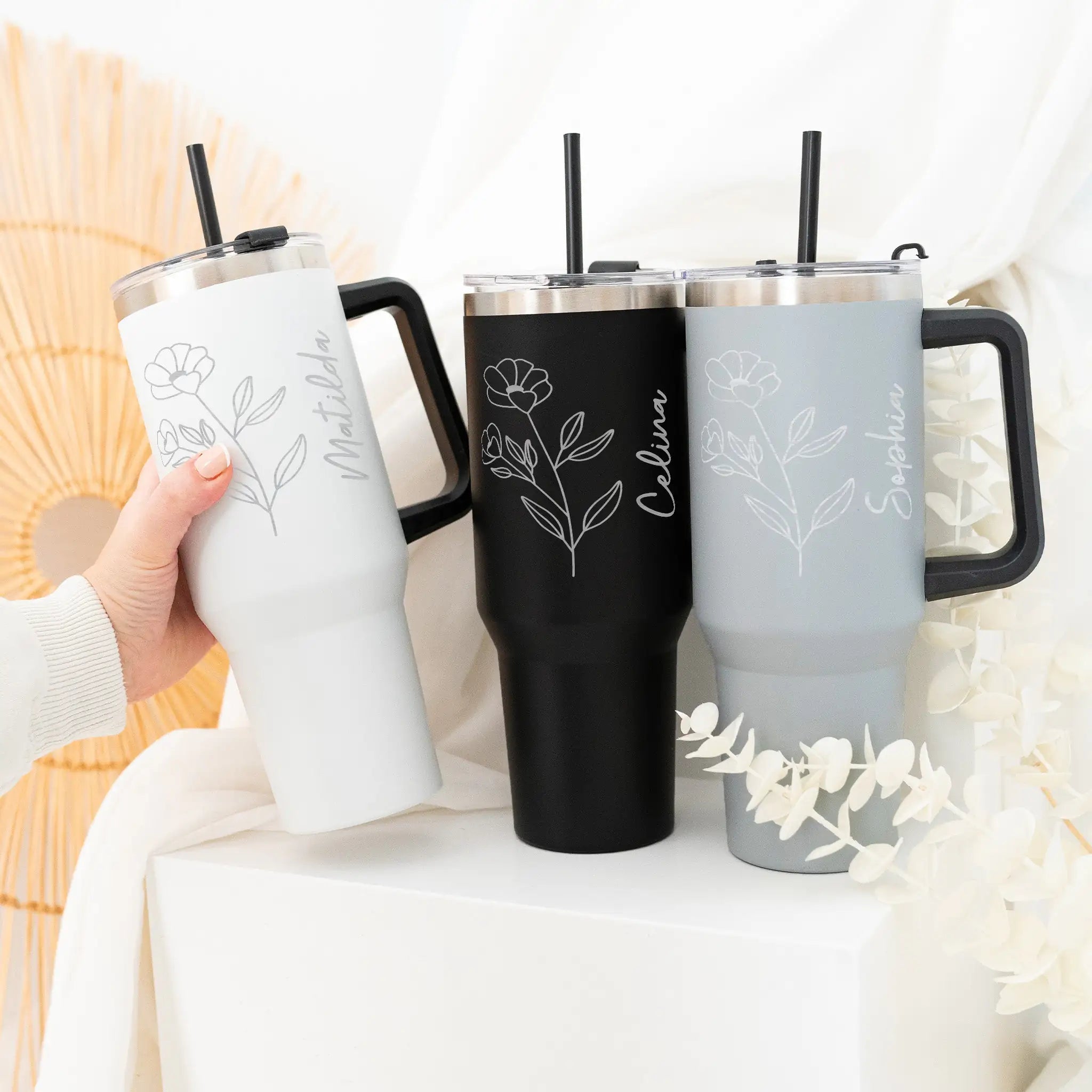 Thermobecher mit Henkel - Blume - wunderwunsch