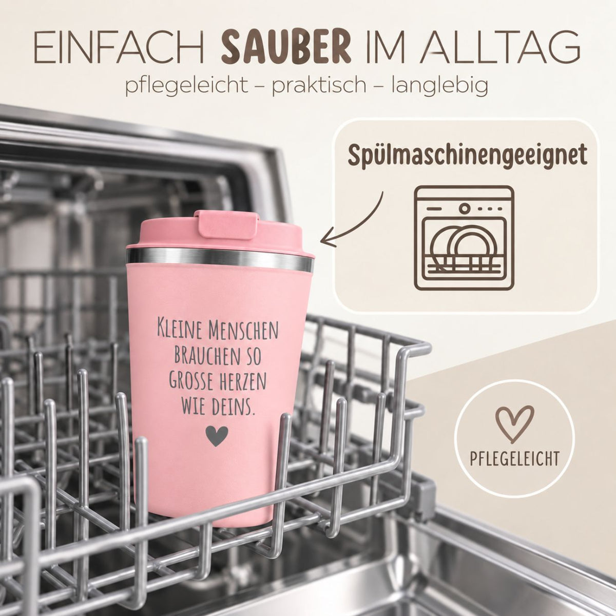 Thermobecher To-Go - Kleine Menschen brauchen große Herzen - wunderwunsch