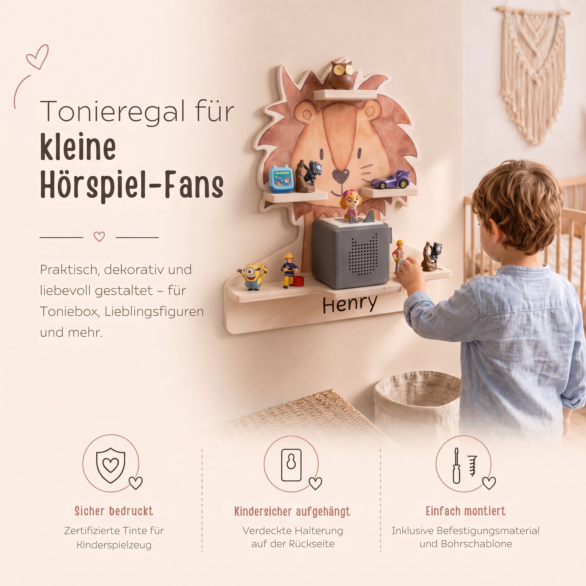 Toniebox Regal Holz - Löwe Aquarell - wunderwunsch