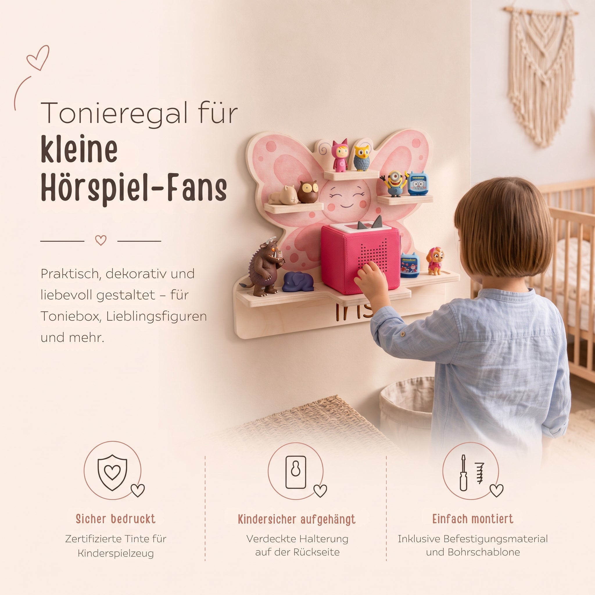 Toniebox Regal Holz - Schmetterling Aquarell - wunderwunsch
