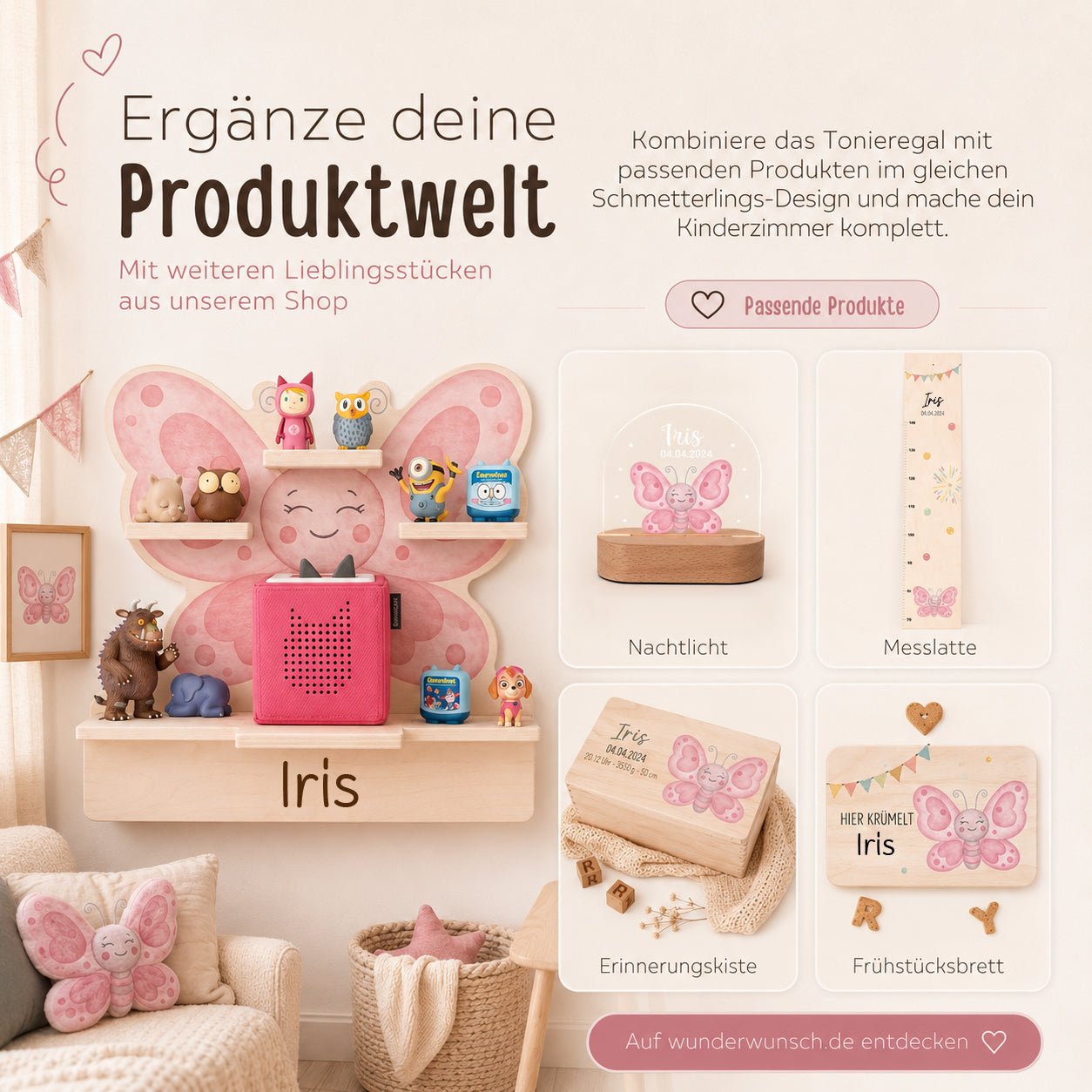 Toniebox Regal Holz - Schmetterling Aquarell - wunderwunsch
