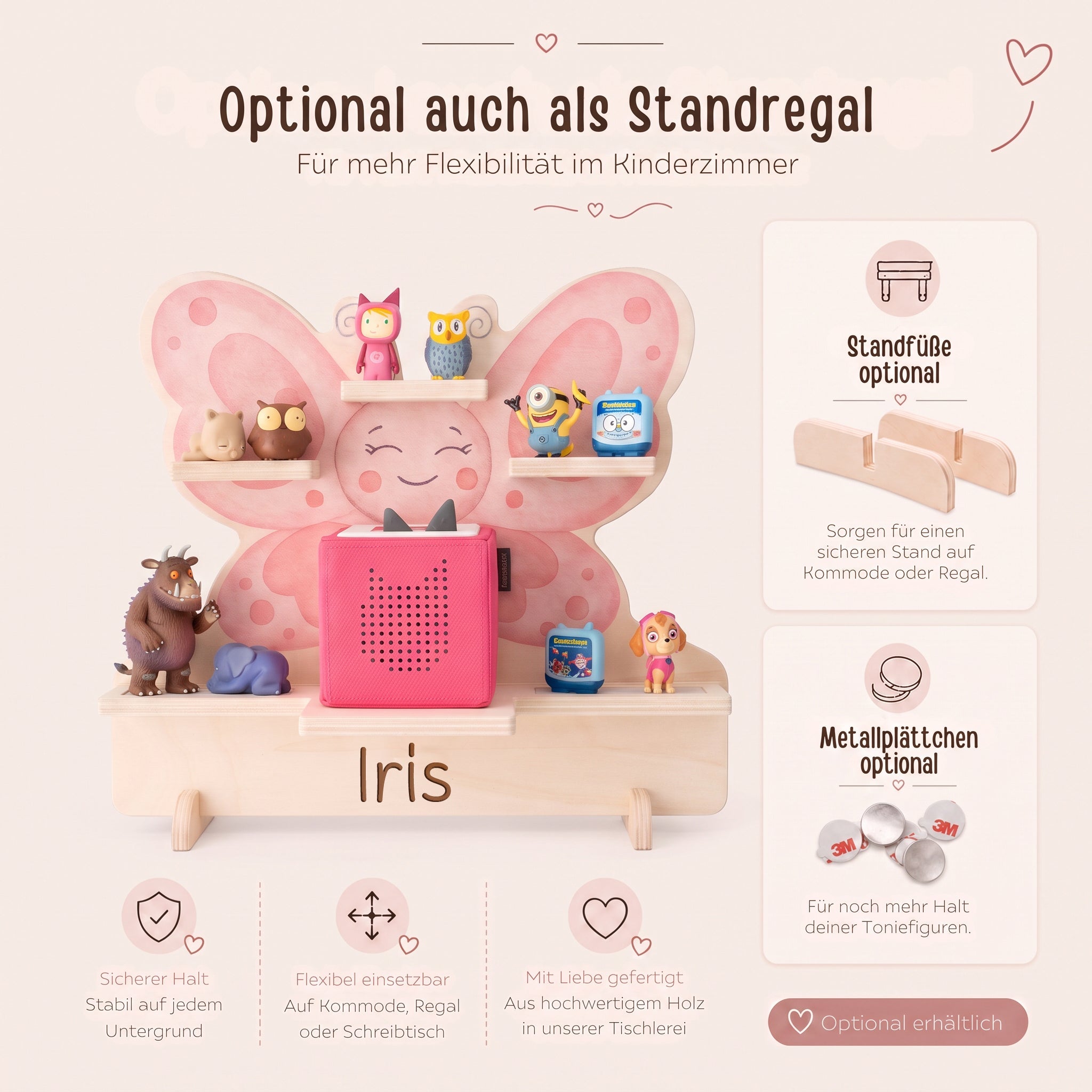 Toniebox Regal Holz - Schmetterling Aquarell - wunderwunsch