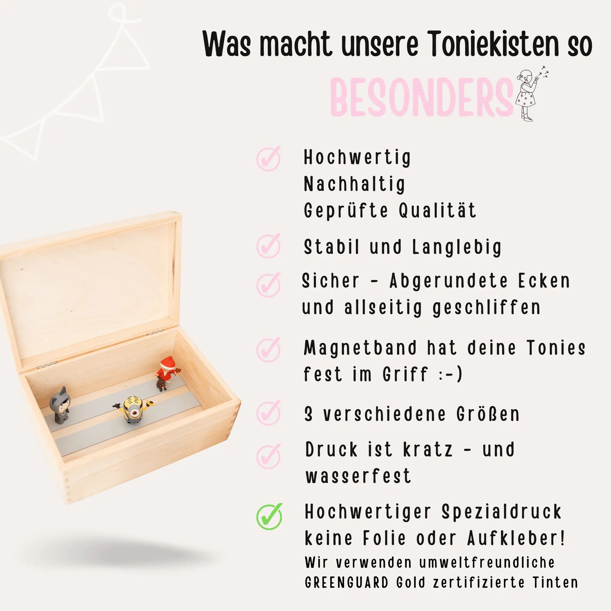 Toniefiguren Kiste Holz mit Magnetstreifen - Tier Szenario Aquarell - wunderwunsch