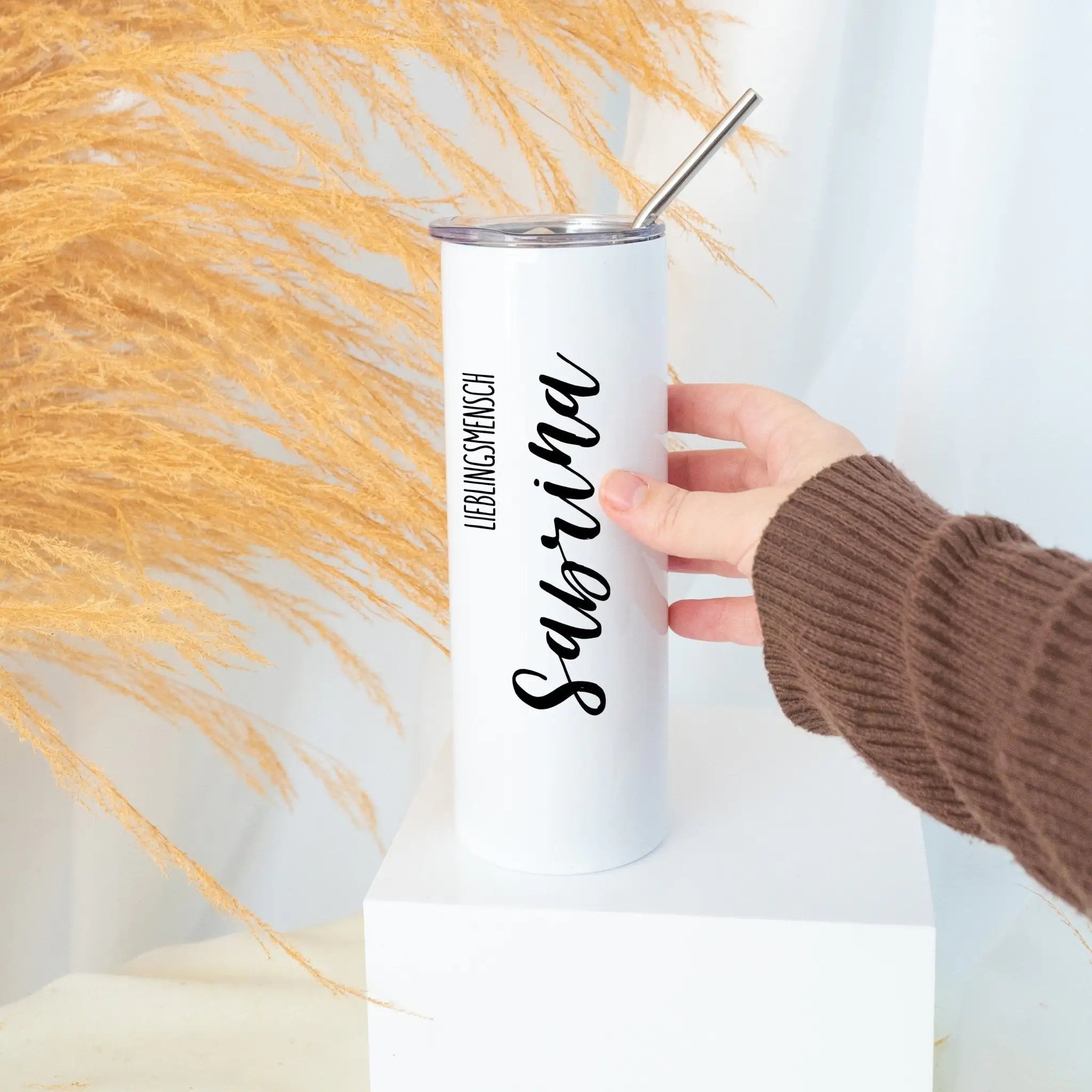 Trinkglas mit Strohhalm - Wunschtext - wunderwunsch