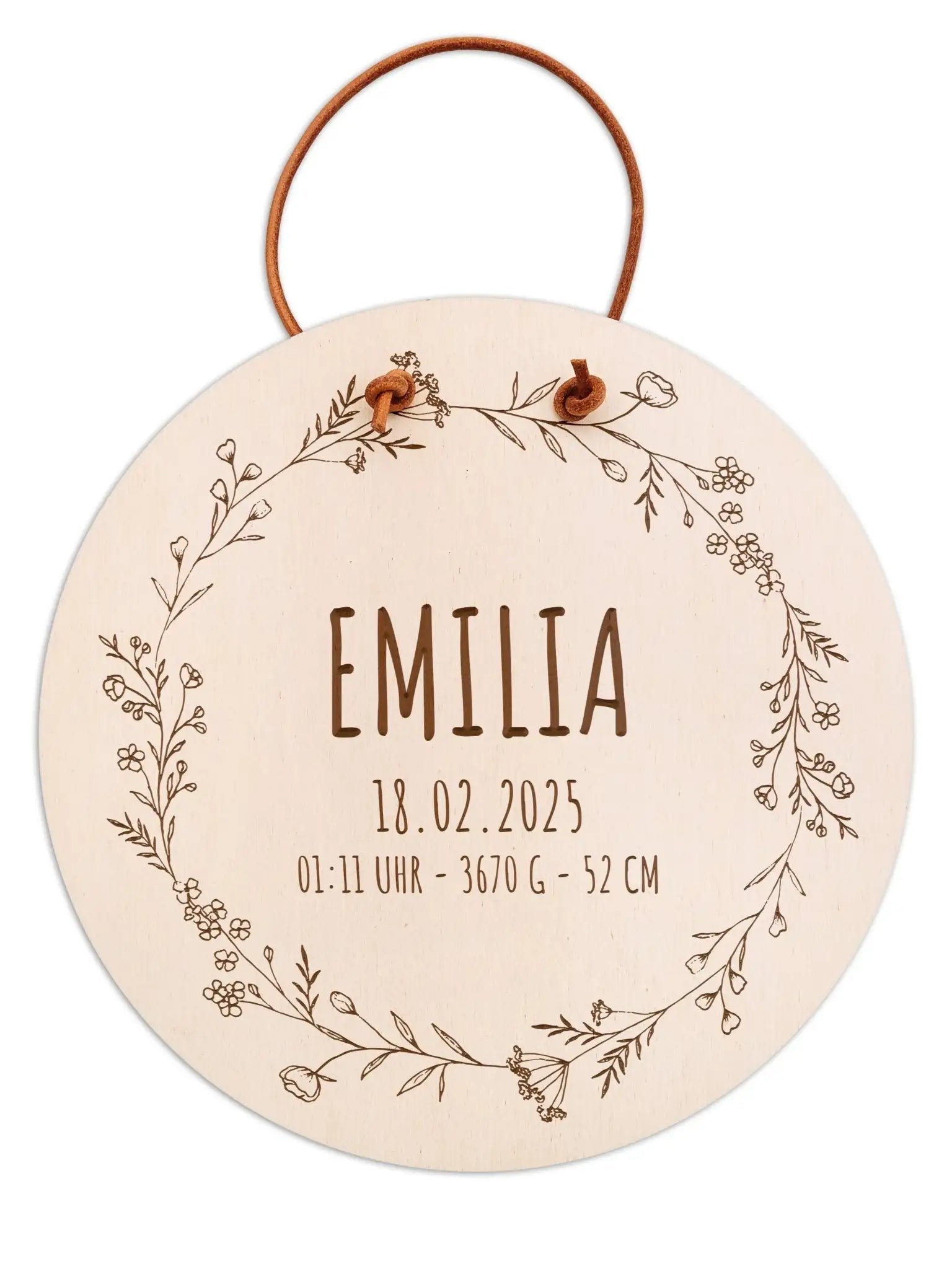 Türschild Kinderzimmer personalisiert - Geburtsdaten Blumenkranz - wunderwunsch