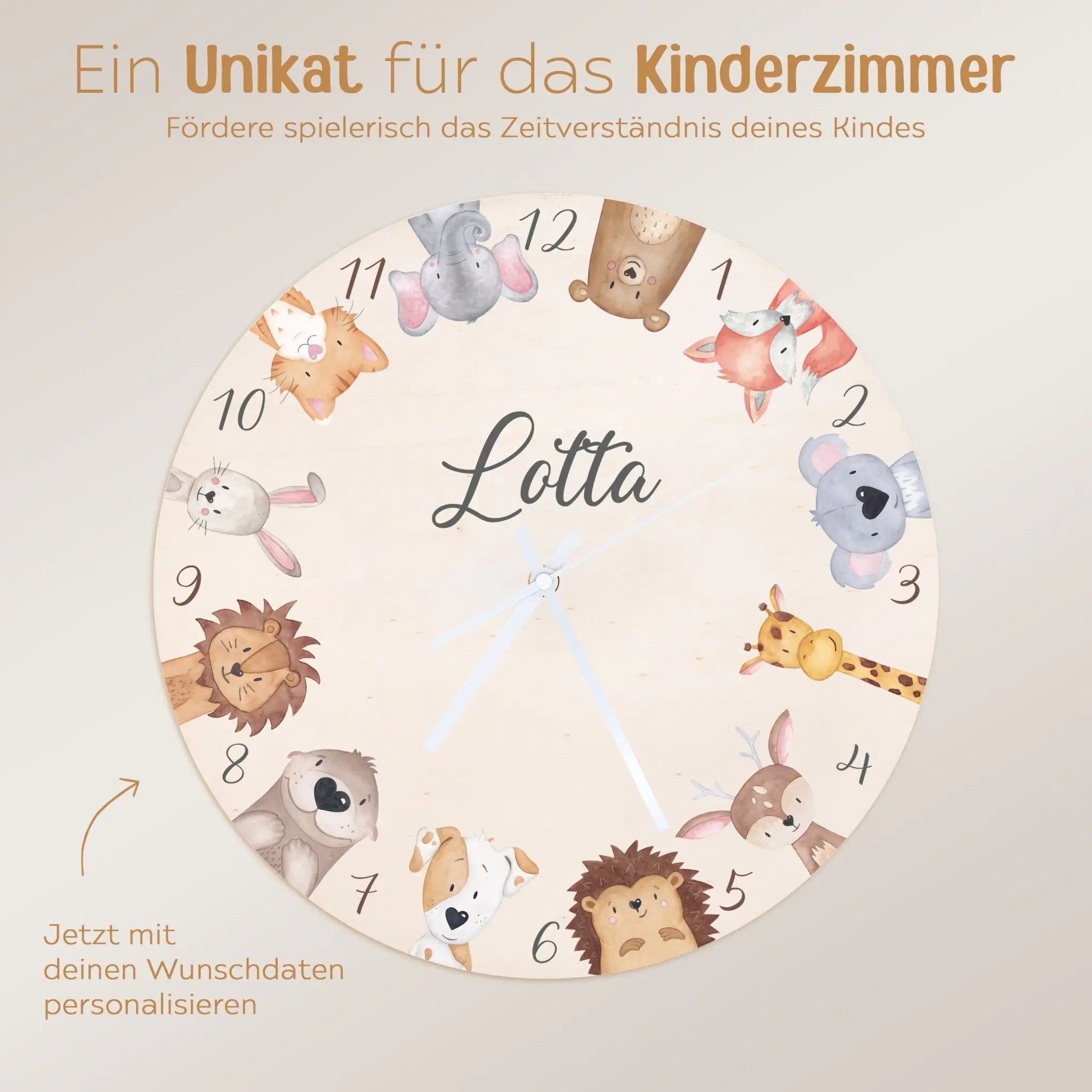 Wanduhr Kinder Holz personalisiert - Tierkreis - wunderwunsch