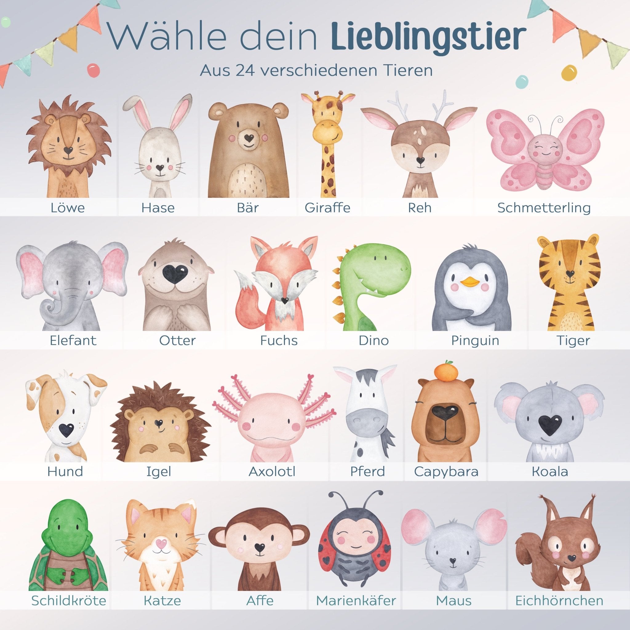 Zeugnismappe Holz personalisiert - Tier Girlande Aquarell - wunderwunsch