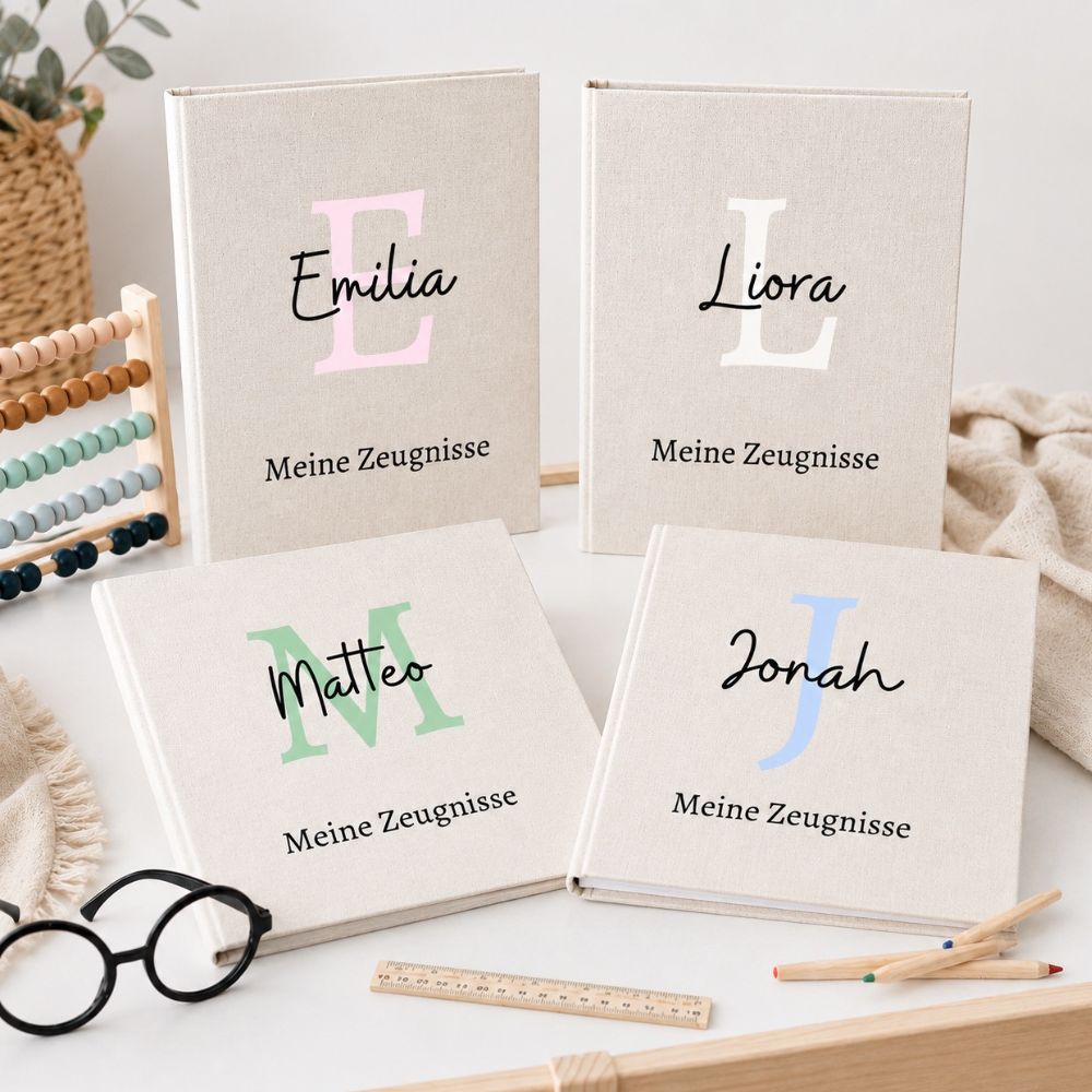 Zeugnismappe Stoff personalisiert - Buchstabe Name - wunderwunsch
