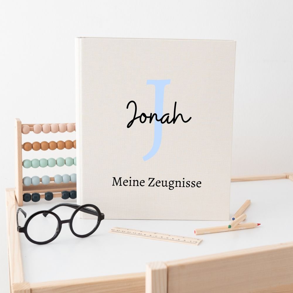 Zeugnismappe Stoff personalisiert - Buchstabe Name - wunderwunsch