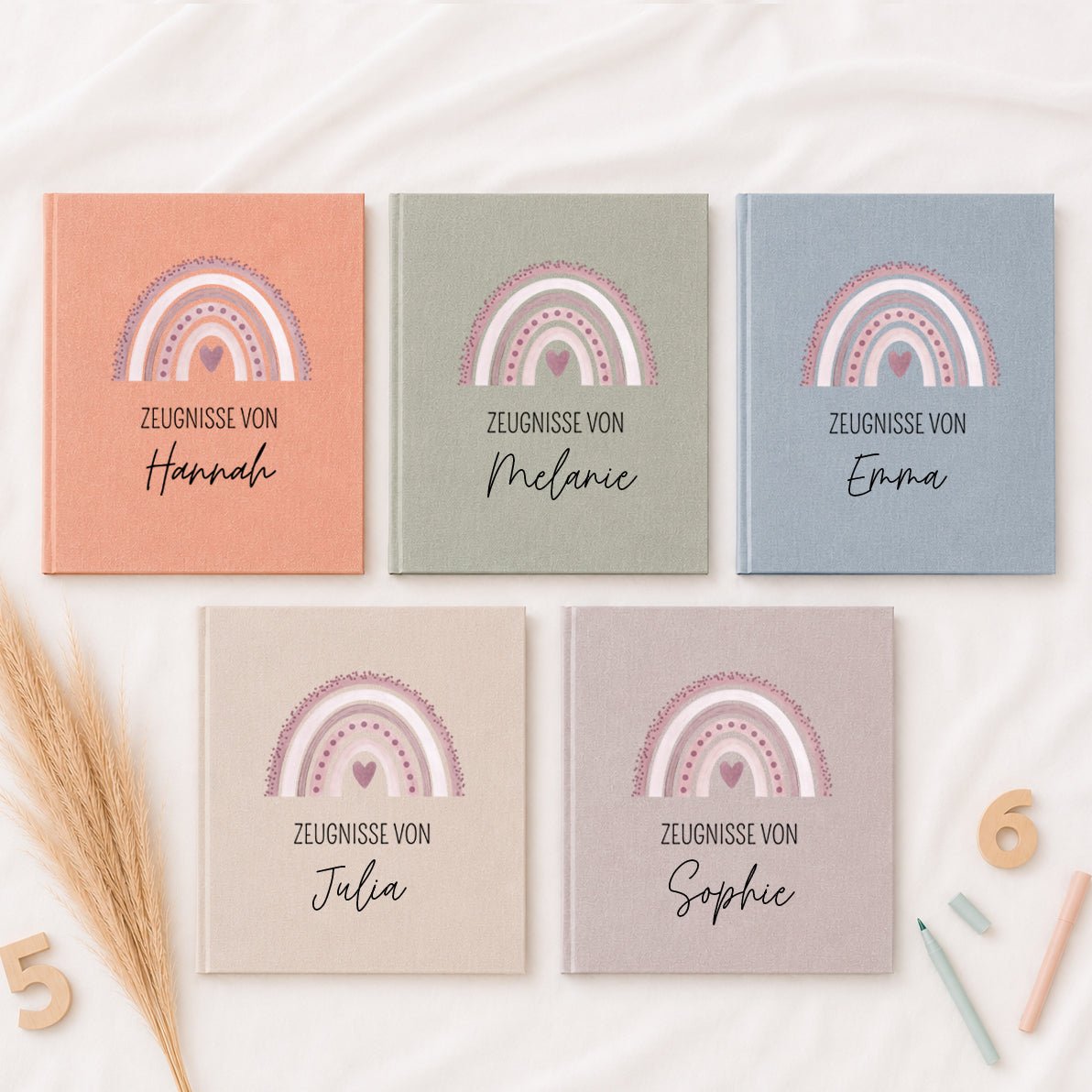 Zeugnismappe Stoff personalisiert - Regenbogen Aquarell - wunderwunsch