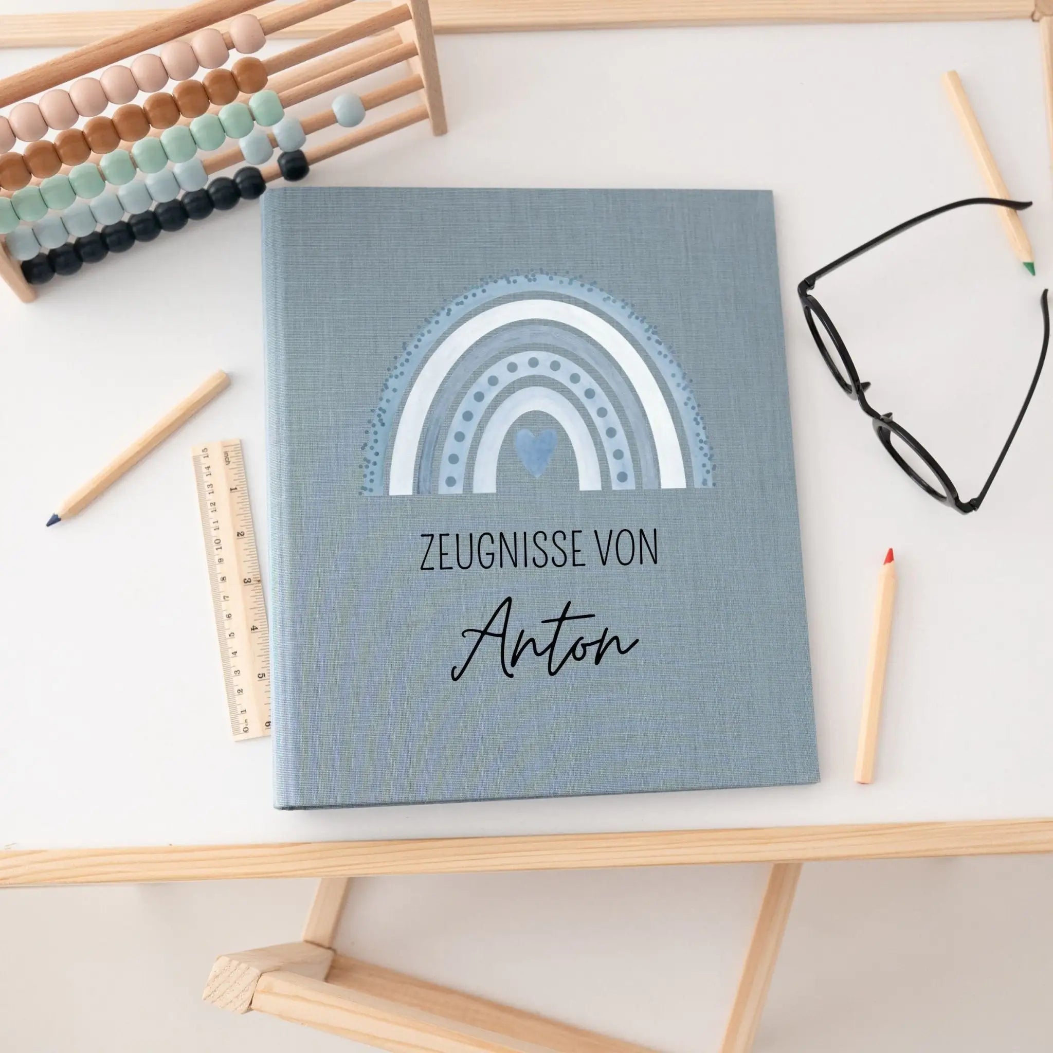 Zeugnismappe Stoff personalisiert - Regenbogen Aquarell - wunderwunsch