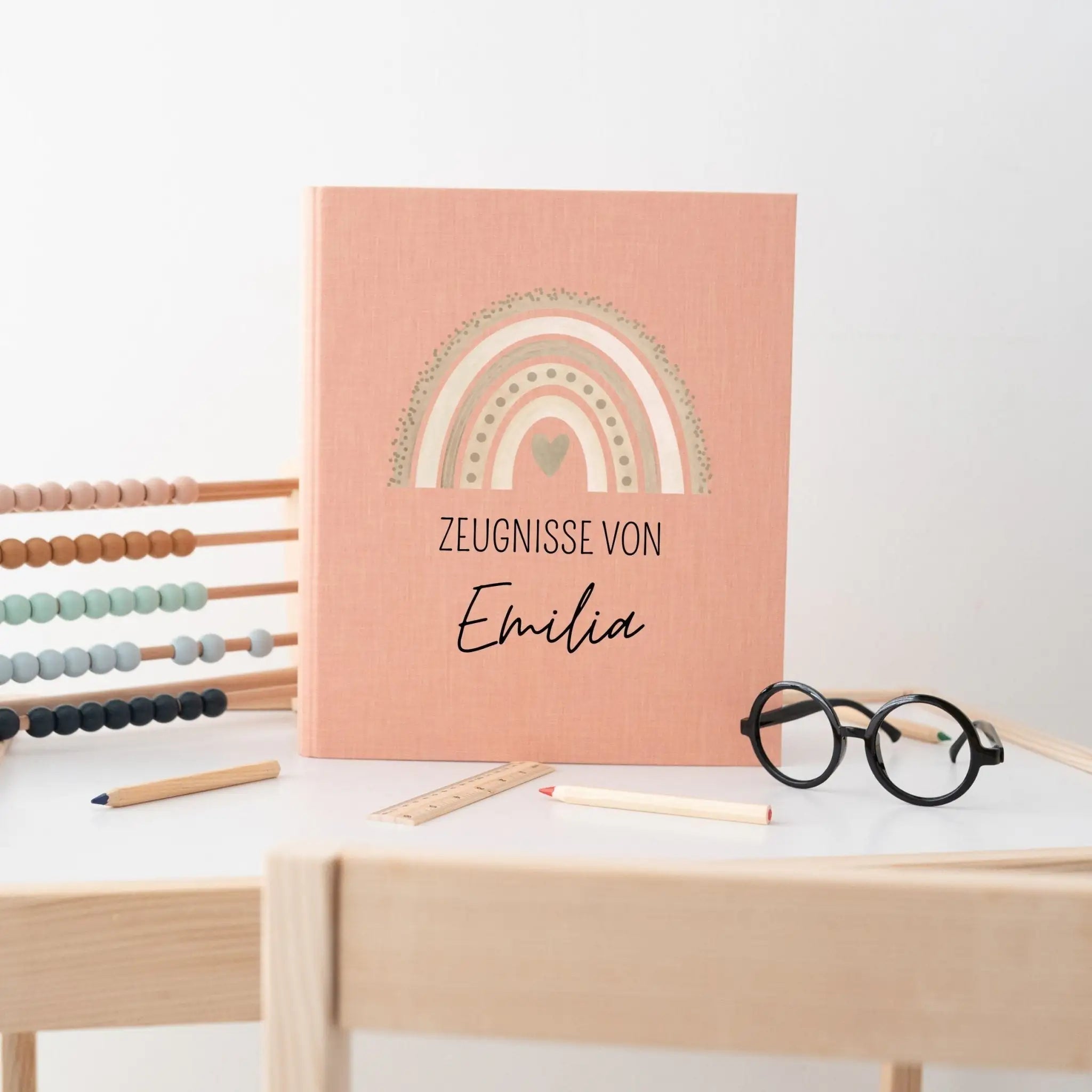 Zeugnismappe Stoff personalisiert - Regenbogen Aquarell - wunderwunsch