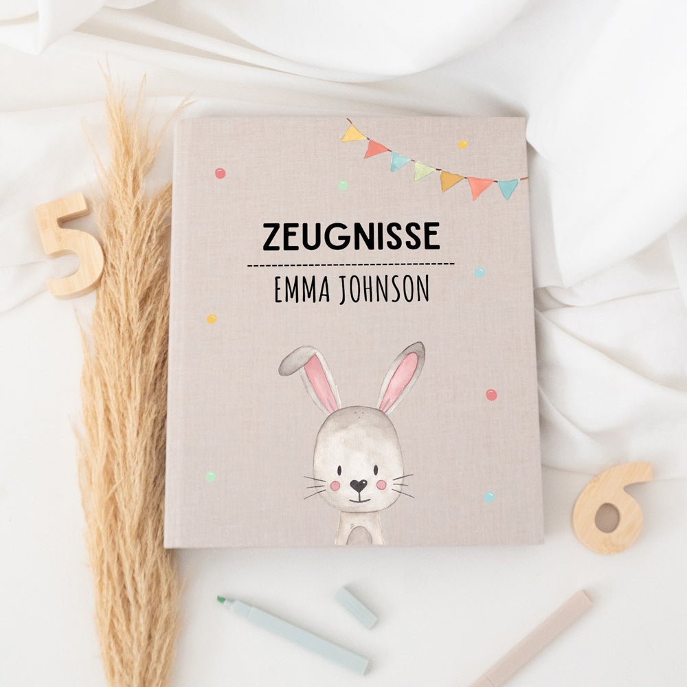 Zeugnismappe Stoff personalisiert - Tier Girlande Aquarell - wunderwunsch