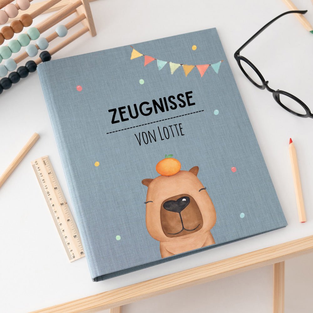 Zeugnismappe Stoff personalisiert - Tier Girlande Aquarell - wunderwunsch