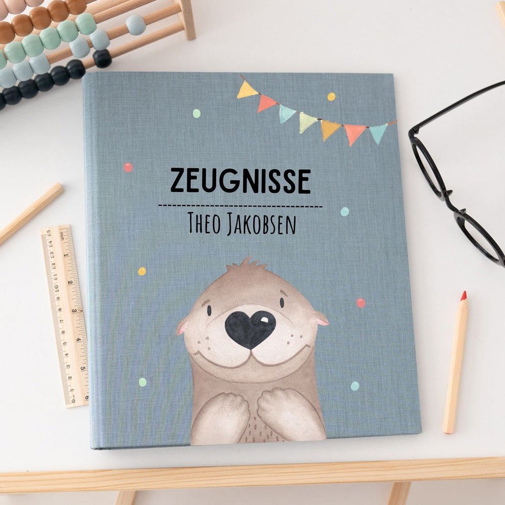 Zeugnismappe Stoff personalisiert - Tier Girlande Aquarell - wunderwunsch