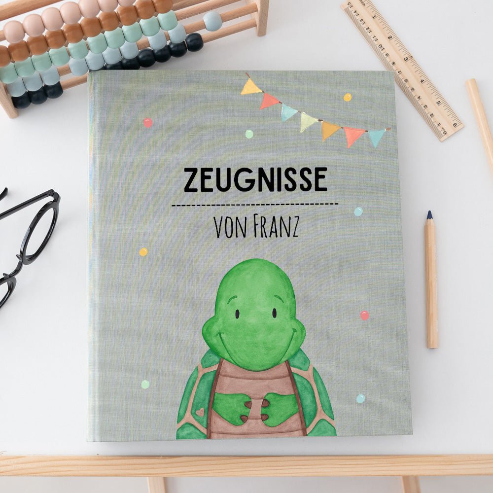 Zeugnismappe Stoff personalisiert - Tier Girlande Aquarell - wunderwunsch