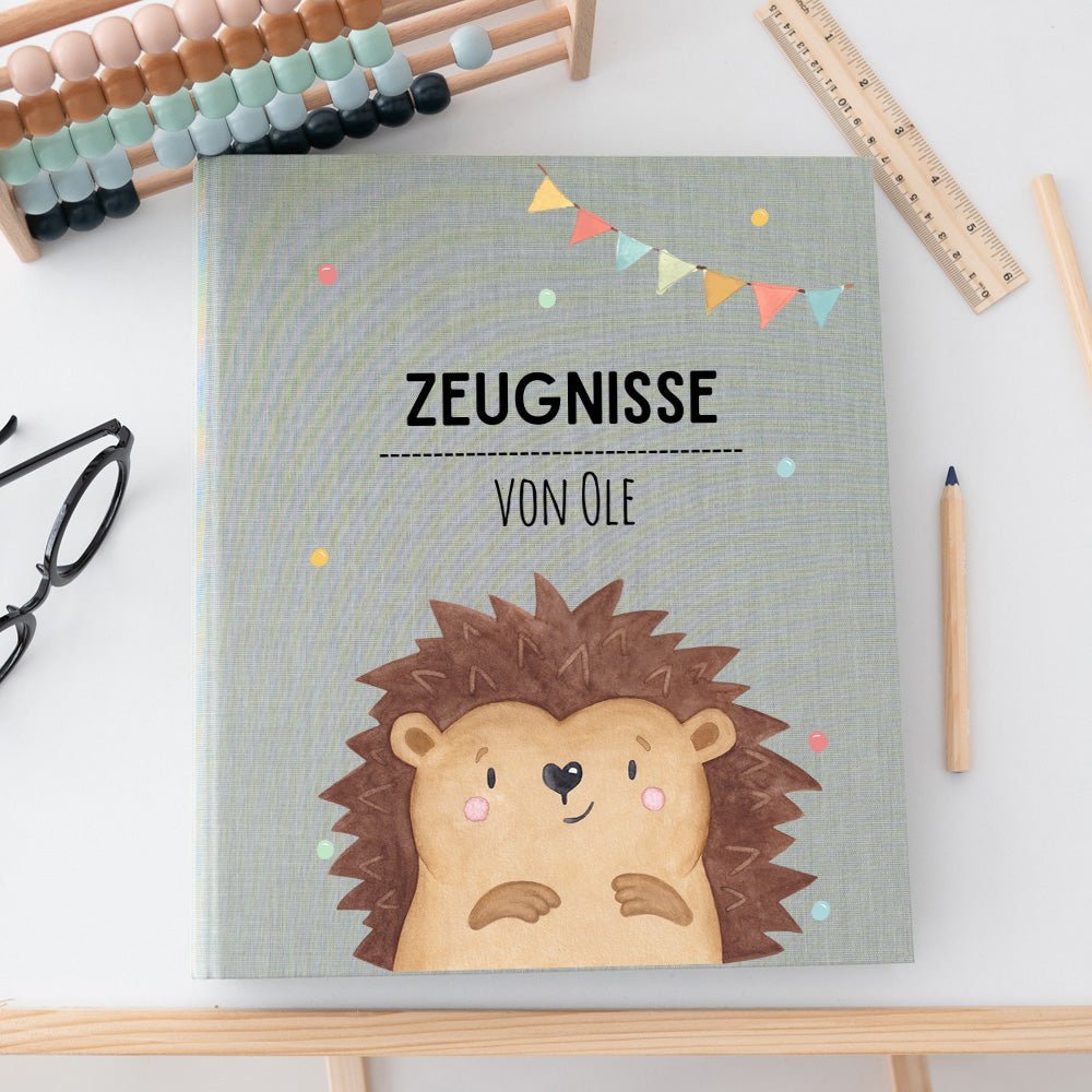Zeugnismappe Stoff personalisiert - Tier Girlande Aquarell - wunderwunsch