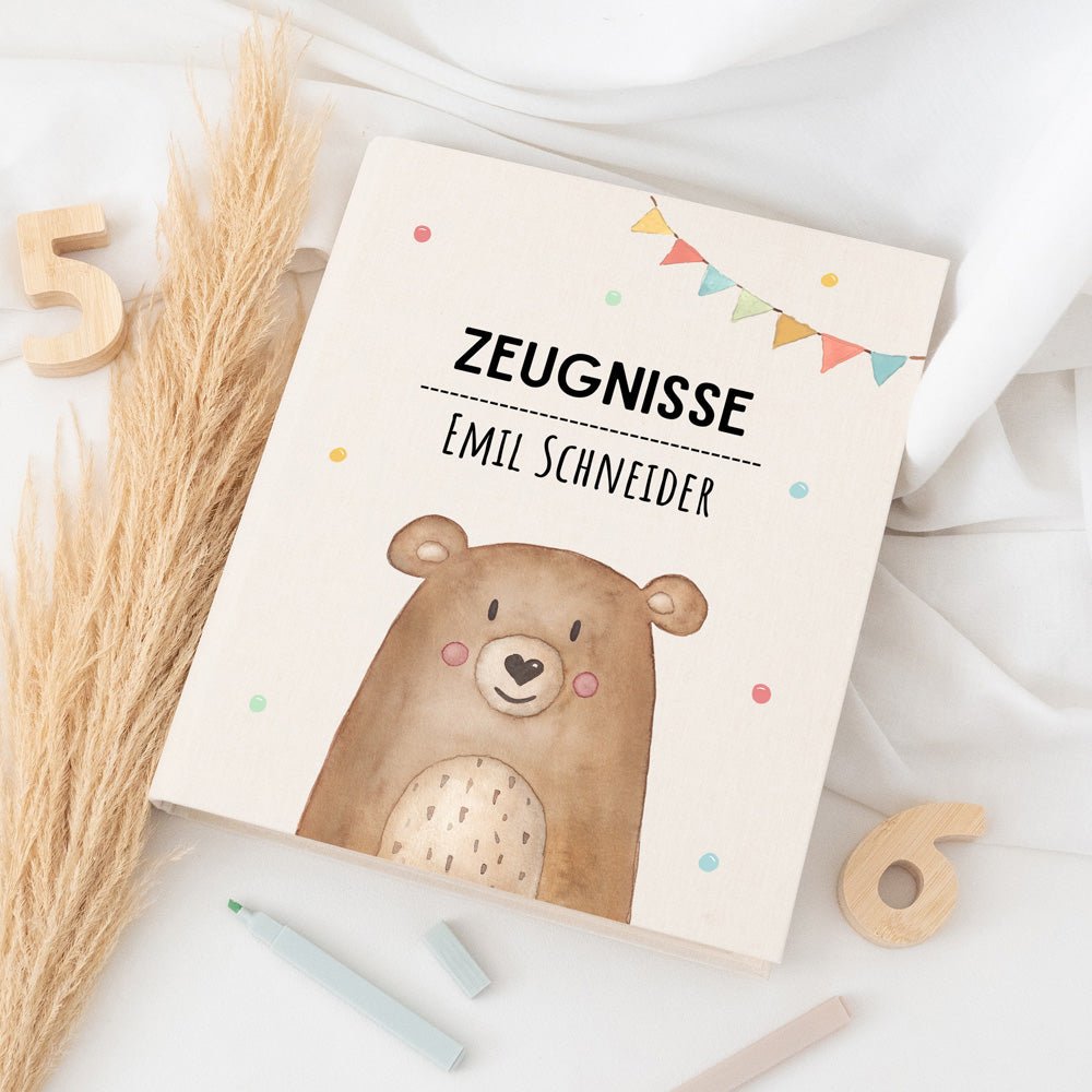 Zeugnismappe Stoff personalisiert - Tier Girlande Aquarell - wunderwunsch