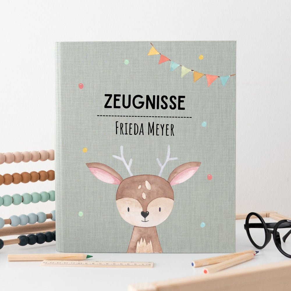 Zeugnismappe Stoff personalisiert - Tier Girlande Aquarell - wunderwunsch