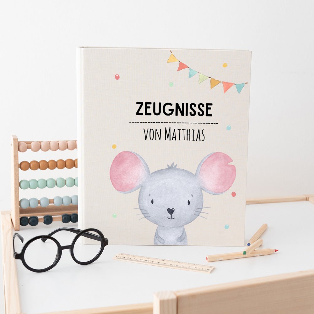 Zeugnismappe Stoff personalisiert - Tier Girlande Aquarell - wunderwunsch