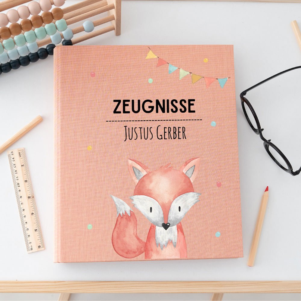 Zeugnismappe Stoff personalisiert - Tier Girlande Aquarell - wunderwunsch