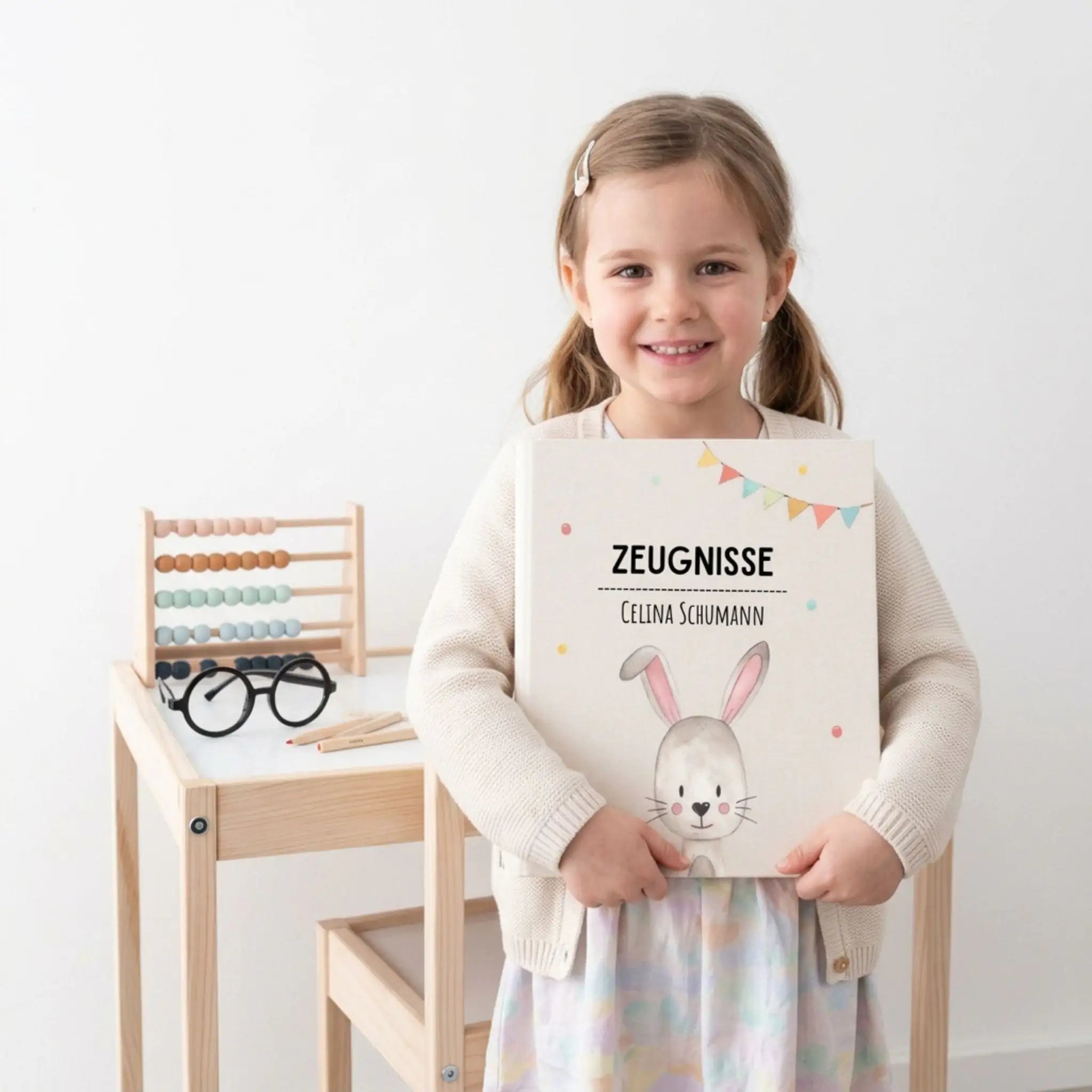 Zeugnismappe Stoff personalisiert - Tier Girlande Aquarell - wunderwunsch