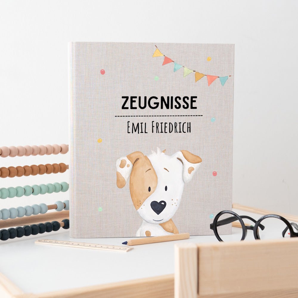 Zeugnismappe Stoff personalisiert - Tier Girlande Aquarell - wunderwunsch
