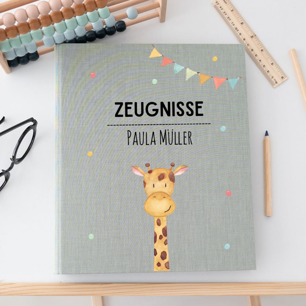 Zeugnismappe Stoff personalisiert - Tier Girlande Aquarell - wunderwunsch