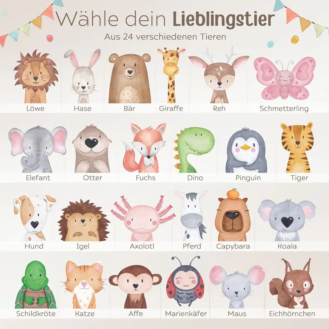 Zeugnismappe Stoff personalisiert - Tier Girlande Aquarell - wunderwunsch