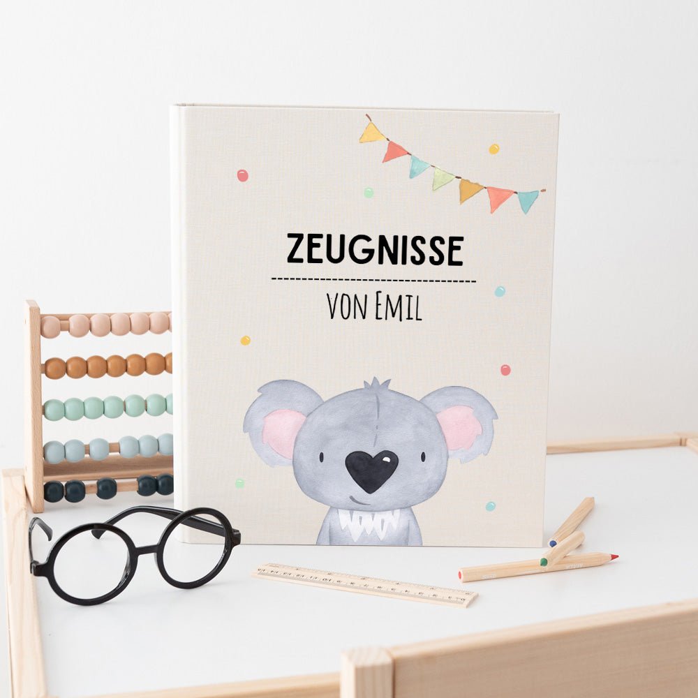 Zeugnismappe Stoff personalisiert - Tier Girlande Aquarell - wunderwunsch