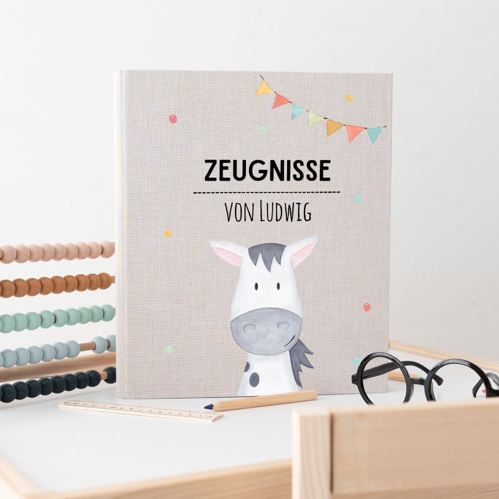 Zeugnismappe Stoff personalisiert - Tier Girlande Aquarell - wunderwunsch