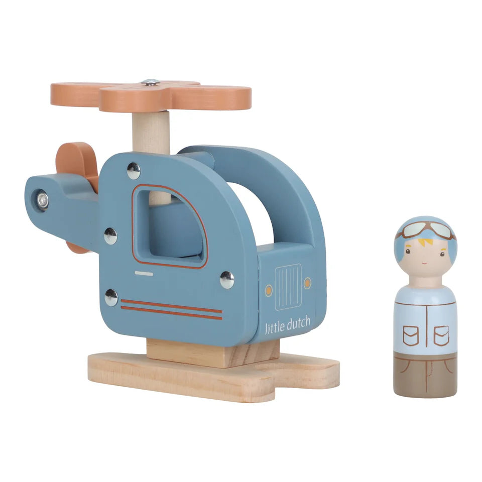 LITTLE DUTCH Holzspielzeug Hubschrauber - blau