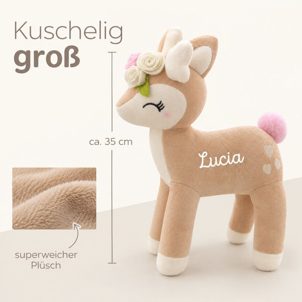 Reh mit Blumenkranz Kuscheltier personalisiert