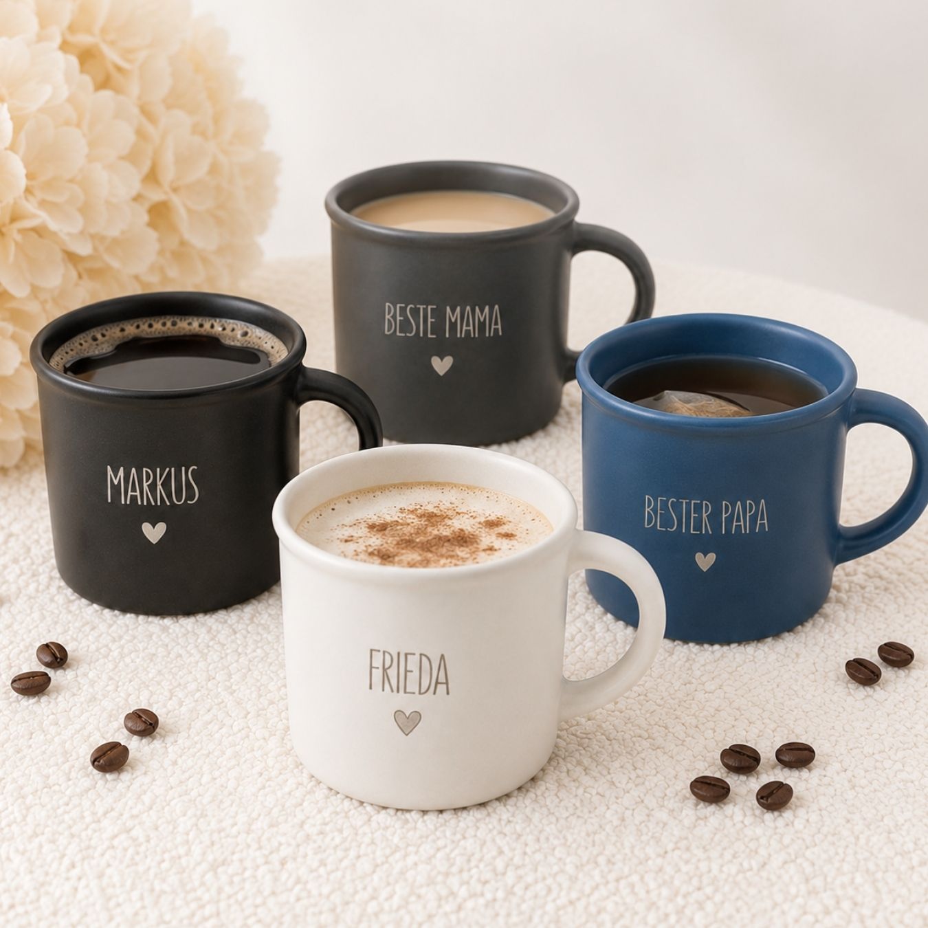 Kaffeetasse Keramik 300ml - Name und Herz