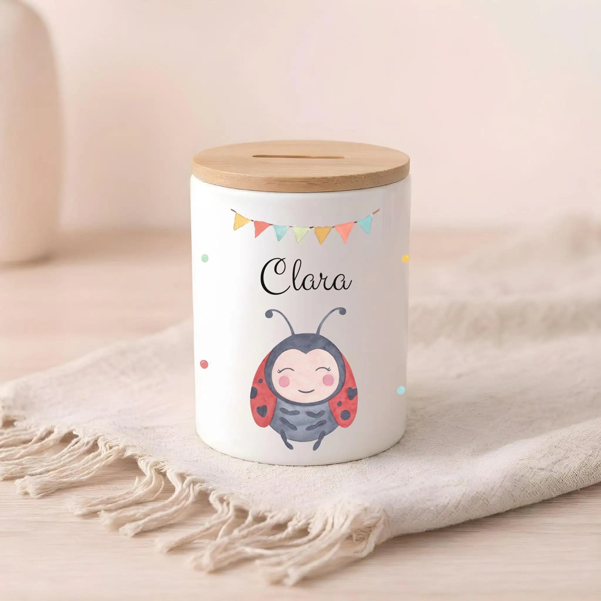 3in 1 Spardose Keramik personalisiert - Tier Girlande Aquarell - wunderwunsch