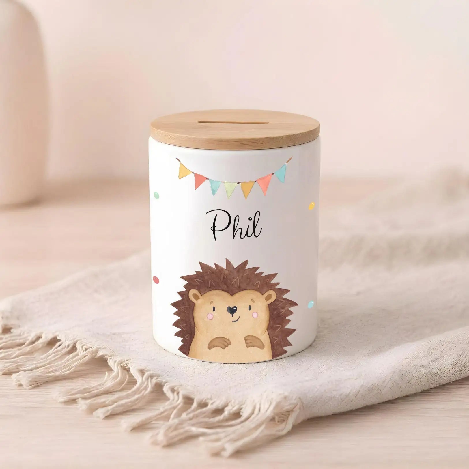 3in 1 Spardose Keramik personalisiert - Tier Girlande Aquarell - wunderwunsch