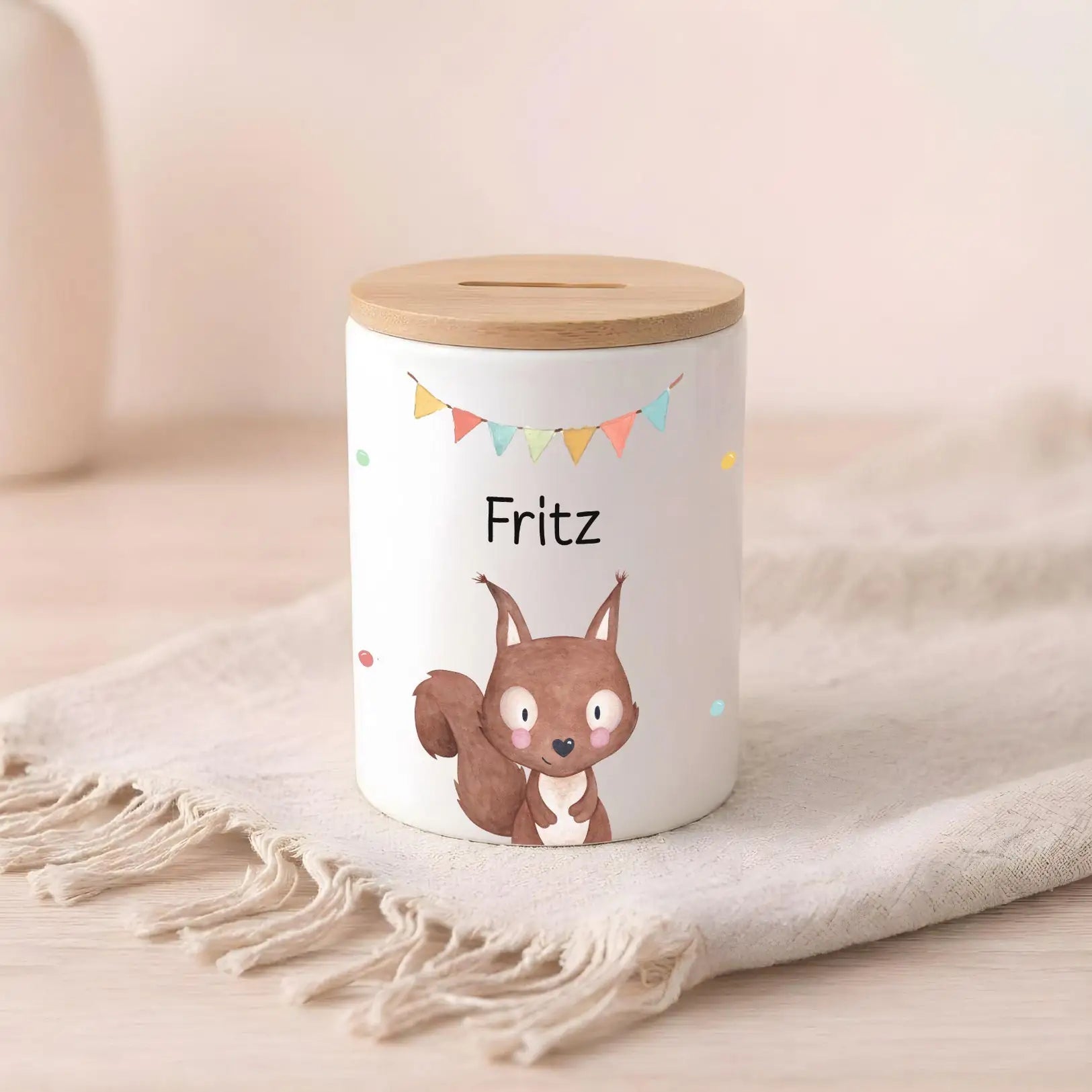 3in 1 Spardose Keramik personalisiert - Tier Girlande Aquarell - wunderwunsch