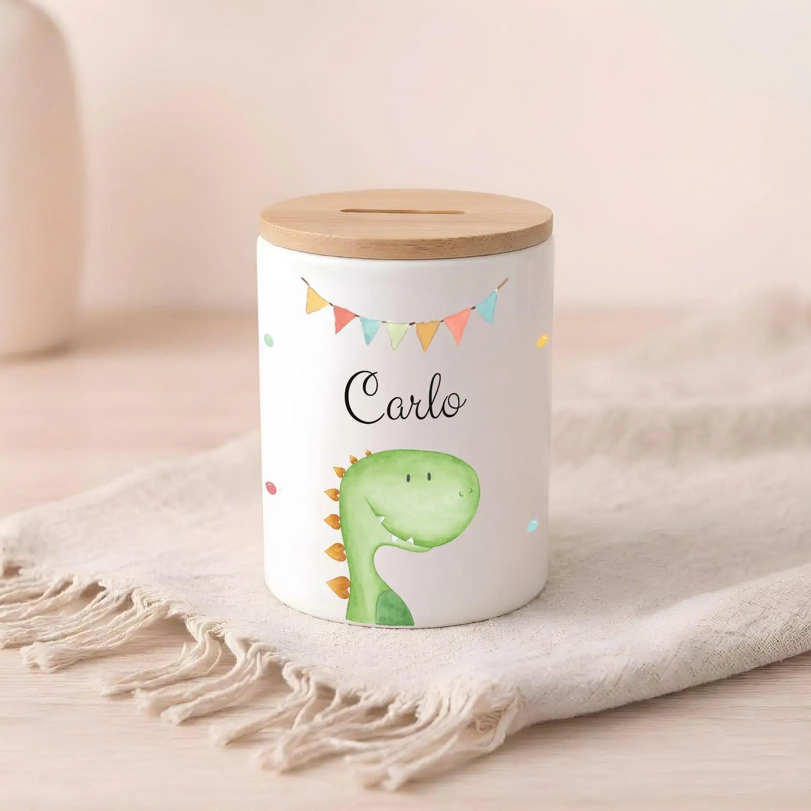3in 1 Spardose Keramik personalisiert - Tier Girlande Aquarell - wunderwunsch