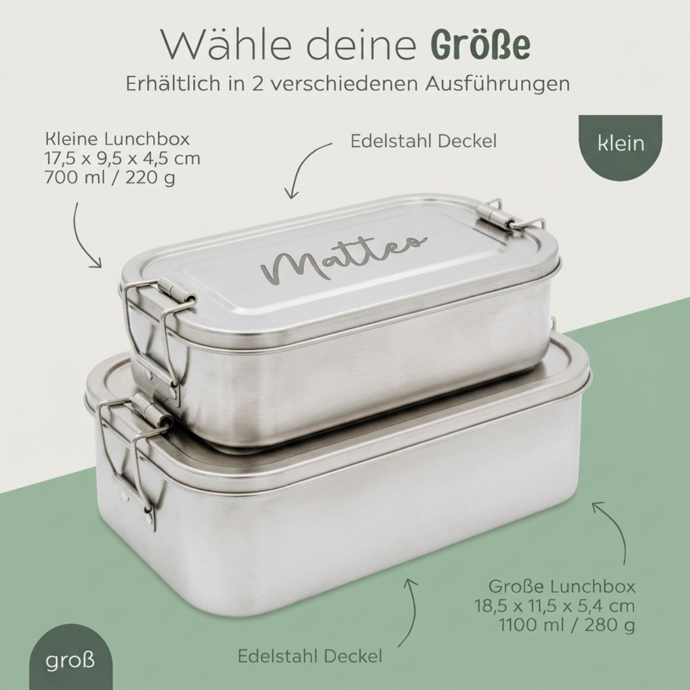 Brotdose Volledelstahl silber personalisiert - Name Gravur