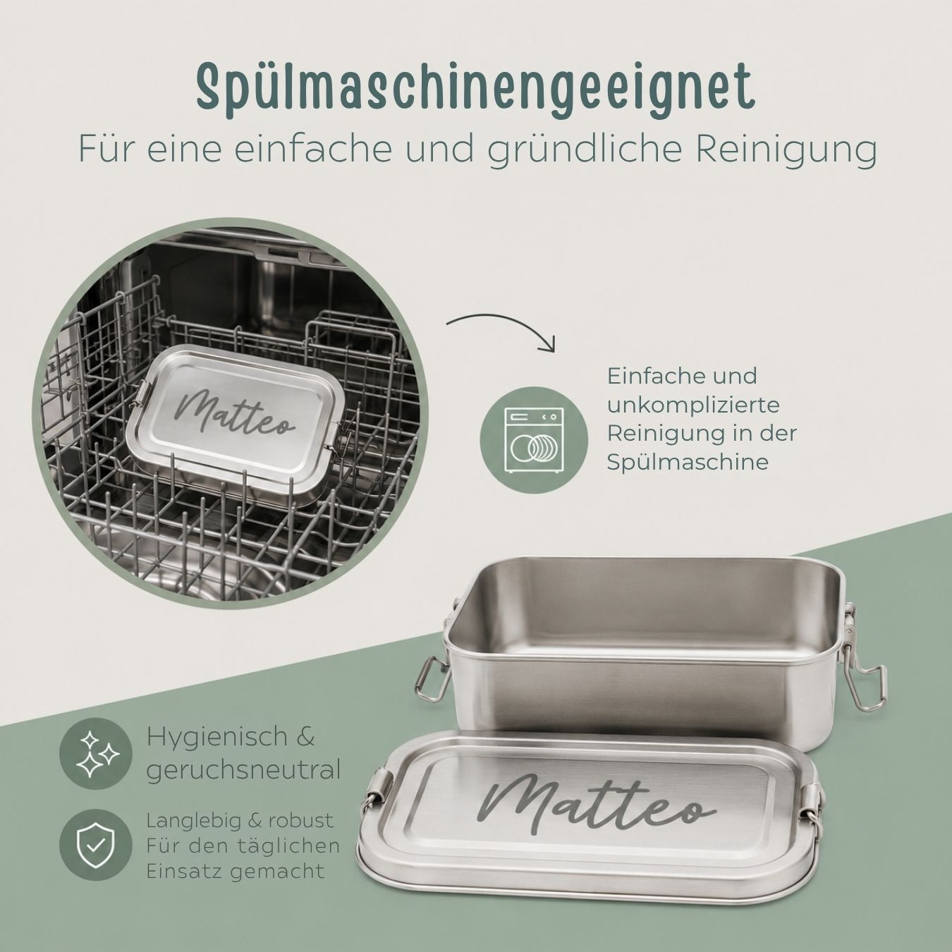 Brotdose Volledelstahl silber personalisiert - Name Gravur
