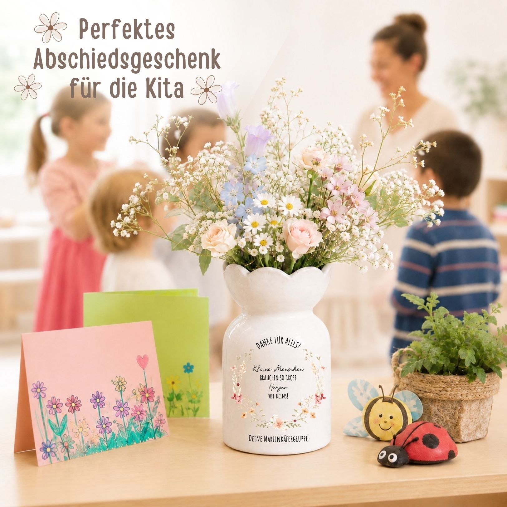 Keramikvase Blumenform - Kleine Menschen brauchen so große Herzen wie deins