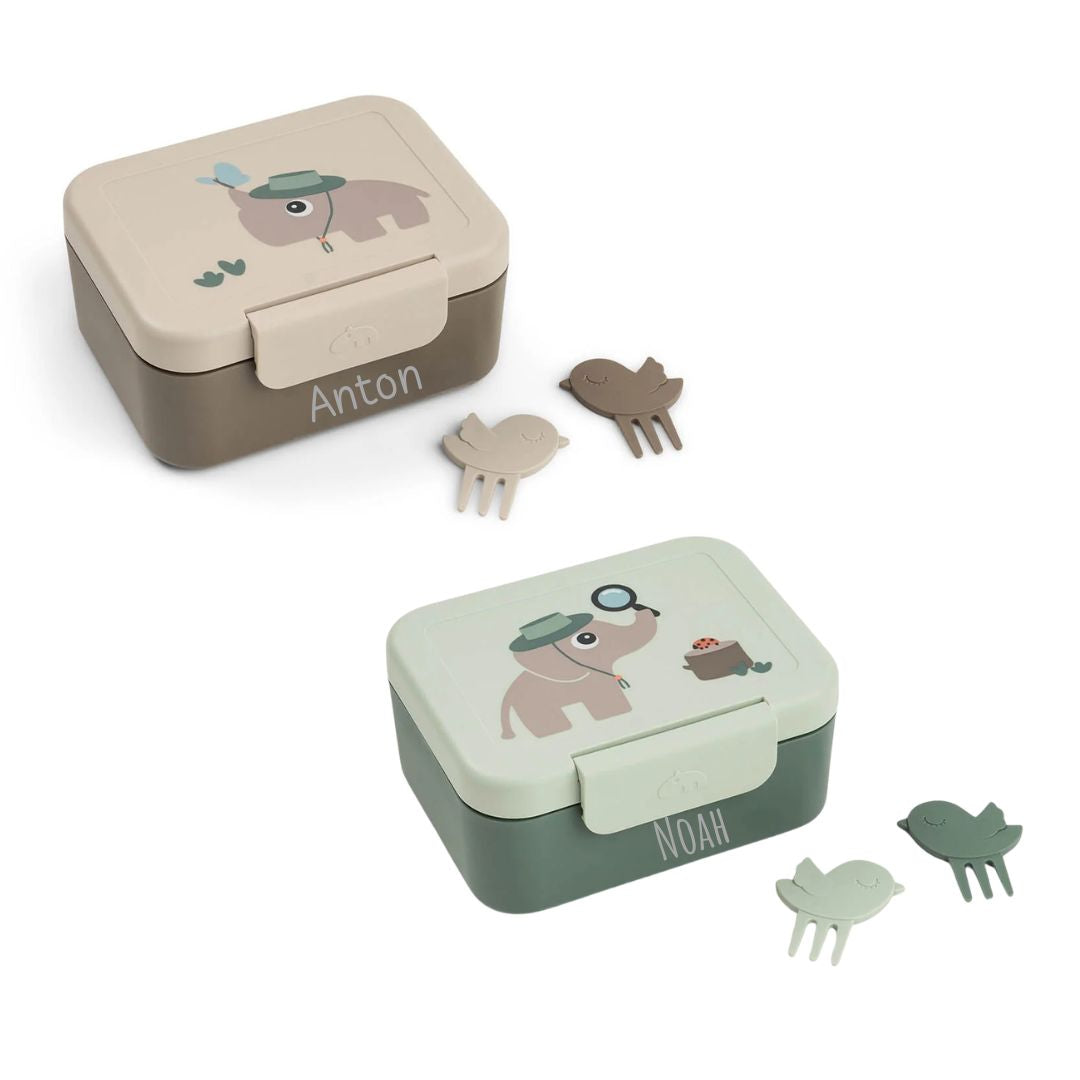 DONEBYDEER Snackbox klein mit Snack Gabeln personalisiert - Tiny Trails